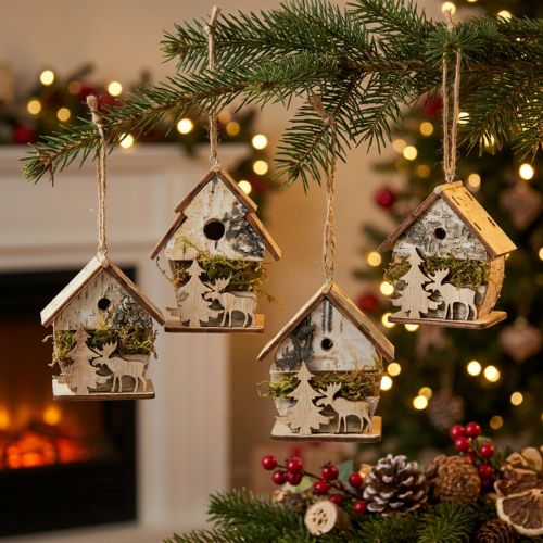 Karácsonyi medál fa kis díszházak H6,5/7,5cm 4db | Floristik24.hu
