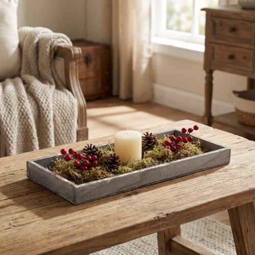 Fa tálca vintage négyzet alakú dekoratív tálca fa szürke 35×15×3cm | Floristik24.hu