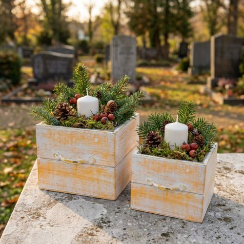 Növényi fiók fogantyúval narancssárga fehér fa 12/15cm-es 2 db-os készlet | Floristik24.hu