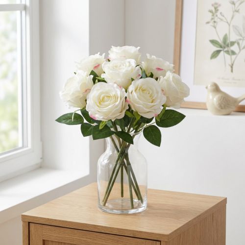 Műrózsa csokorban fehér 30cm 8 db | Floristik24.hu