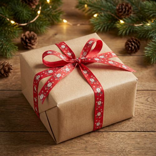 Karácsonyi szalag rénszarvas díszszalaggal piros 15mm 18m | Floristik24.hu