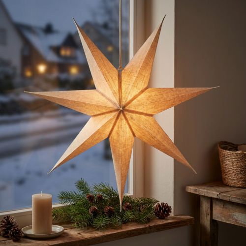 Világító papírcsillag, natúr juta, karácsony, 60cm | Floristik24.hu
