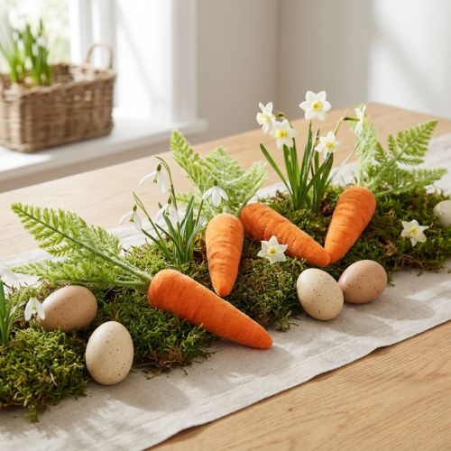 Sárgarépa dekoráció sárgarépa bolyhos narancs zöld H23cm 8 db | Floristik24.hu