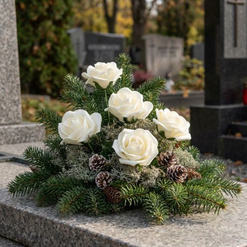 Habszivacs rózsák szárvirágokkal, krémszínű Ø7.5cm 18 db | Floristik24.hu