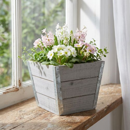 Virágláda fa virágtartó shabby chic szürke 19x19x15,5cm | Floristik24.hu