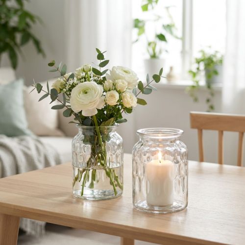 Üvegváza mintával, lámpás üveg átlátszó H15cm Ø11cm 2db | Floristik24.hu