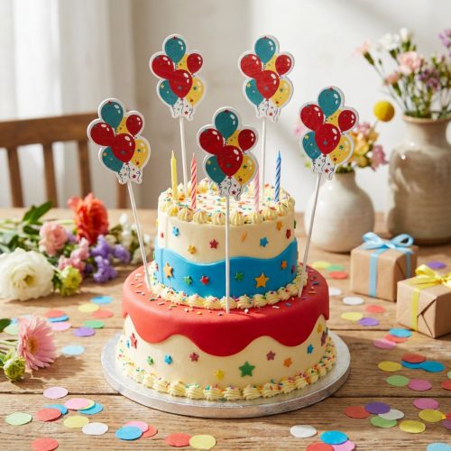 Virágdugós csokor dekoratív tortafeltét lufi színes 26cm 15 db | Floristik24.hu