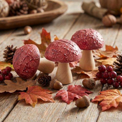 tételeket Fa gomba díszgomba asztali dekoráció ősz piros natúr 5×6cm 9db