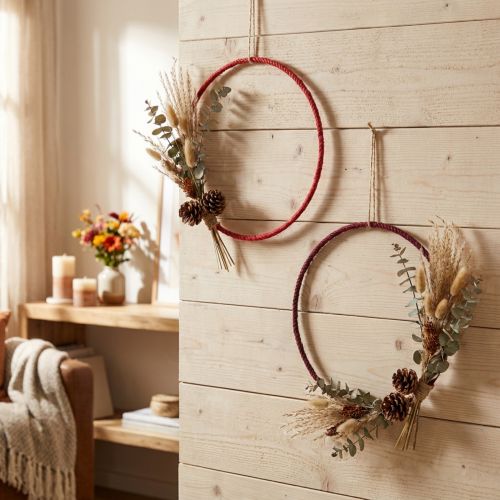Díszgyűrűs juta díszítő hurok piros sötétvörös Ø30cm 4db | Floristik24.hu
