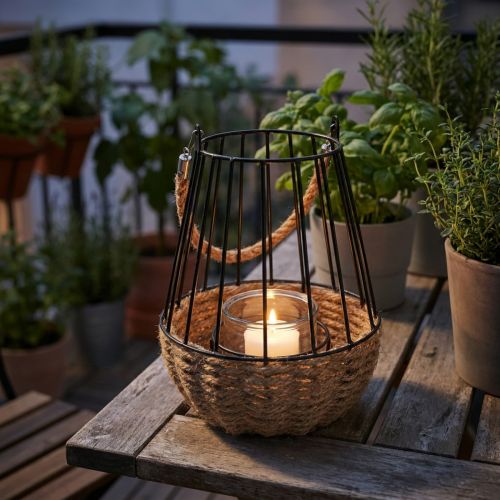 Lámpás fogantyúval és üvegfekete natúr Ø18cm H22cm | Floristik24.hu