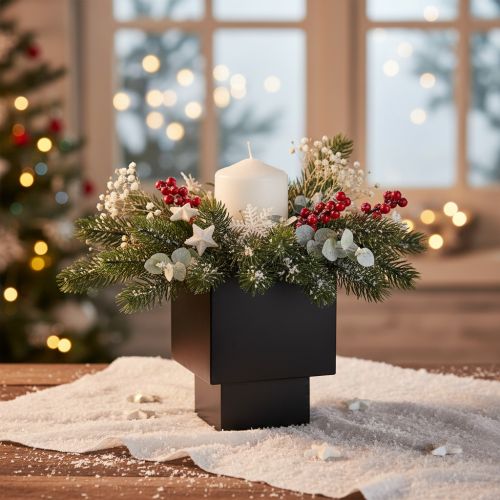 Fekete kocka alakú virágcserép talppal, modern, 22 cm | Floristik24.hu