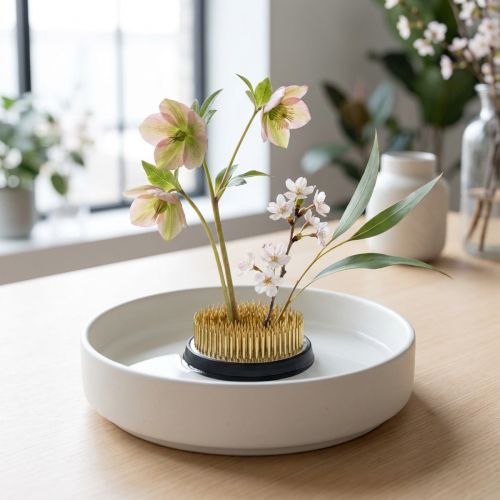 Sün, Kenzan, Ikebana, ezüst fém elrendezési alap, kerek Ø5cm | Floristik24.hu