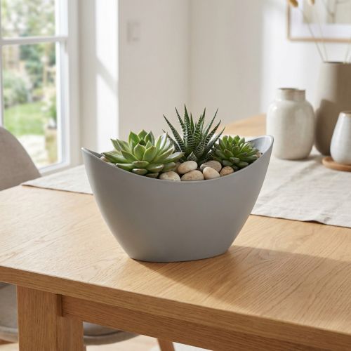 Dekoratív tál műanyag szürke 20cm x 9cm H11,5cm 1 db | Floristik24.hu
