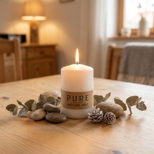 PURE Nature Safe Candle oszlopos gyertya sztearin, repceviasz 90/60mm fehér 1 db | Floristik24.hu