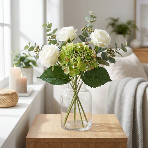 Mesterséges hortenzia, virágdísz, selyemvirágzöld L44cm | Floristik24.hu