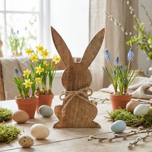Fa nyuszi ülés, mangófa, húsvéti dekoráció natúr színek H18,5cm | Floristik24.hu