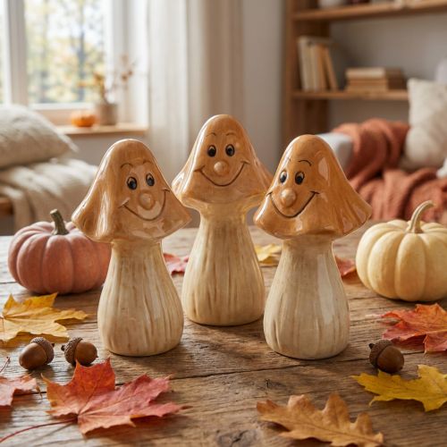 Díszgomba kerámia barna őszi dekorációs figurák Ø6cm H10,5cm 3 db | Floristik24.hu