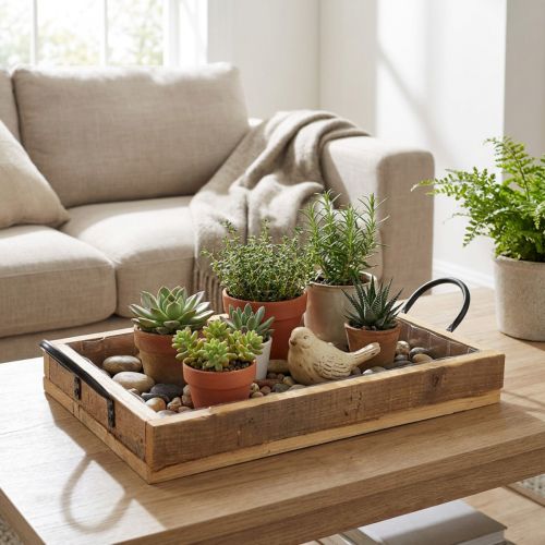 tételeket Fa tálca fogantyúkkal dekoratív tálca natúr fekete 40×27,5×5 cm
