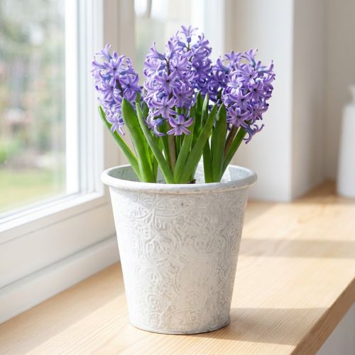 Díszes virágcserép, kaspó, fém edény, fehér, Ø15,5cm, M14,5cm | Floristik24.hu