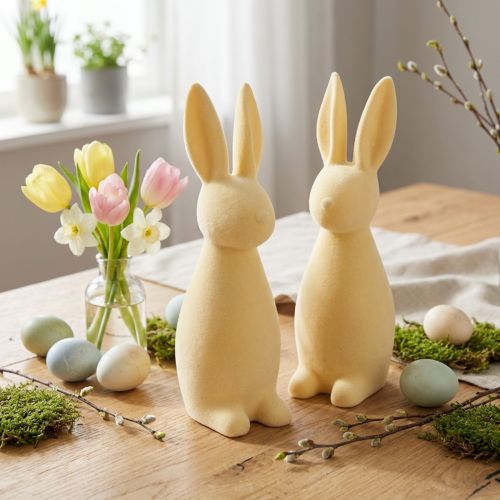 Dekoratív húsvéti nyuszi – 2. választás – Flocked világossárga H29,5cm 2 db | Floristik24.hu