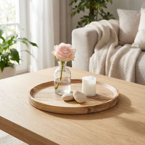 Dekoratív tálca/tányér természetes akácfából, Ø20cm | Floristik24.hu