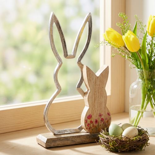 Nyúl anya gyerekkel nyúl díszítéssel natúr ezüst 26,5cm | Floristik24.hu