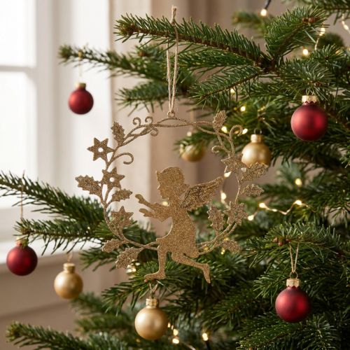 Angyalkoszorú, karácsonyi dekoráció, akasztható angyal, fém medál Golden H14cm SZ15,5 | Floristik24.hu