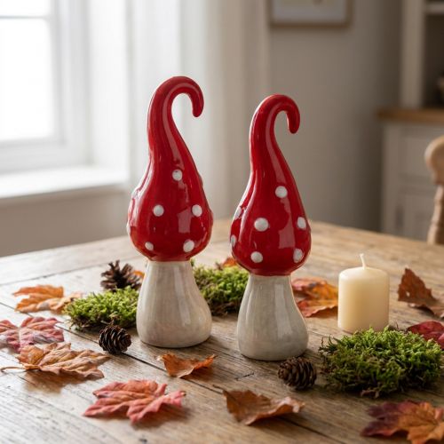 Varangygomba kerámia díszgomba piros fehér Ø5cm H15,5cm 2db | Floristik24.hu