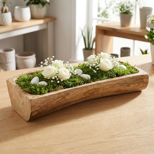 Fa dekoráció mélyedéssel, dísztál, fa, 40×13–16cm×6,5cm | Floristik24.hu