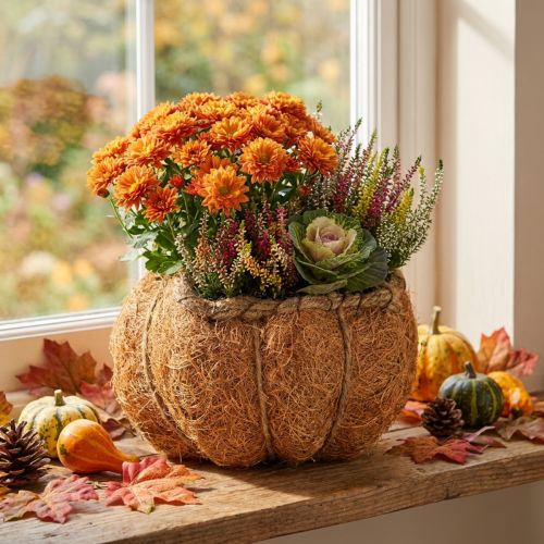 Tökültető fóliával, őszi dekoráció, narancssárga, Ø18cm, M15cm | Floristik24.hu