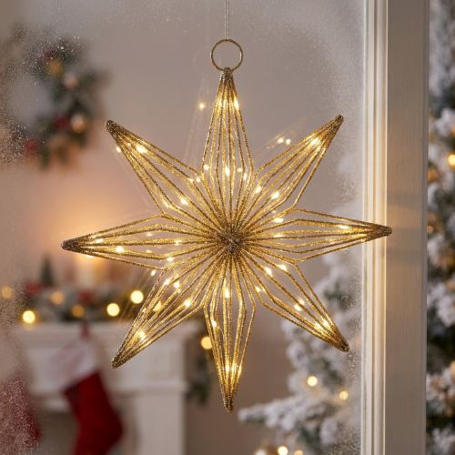 LED Dekoratív Csillag drótból, függeszthető, 20 LED, meleg fehér, beltéri, 22cm | Floristik24.hu