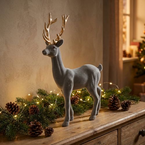 Dekoratív szarvas dekoratív figura dekoratív rénszarvas nyelt szürke H37cm | Floristik24.hu