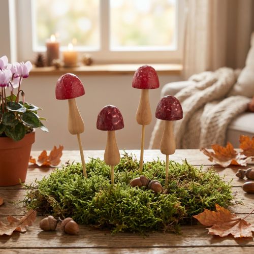Virágkarók, gomba mintával, fa karók, piros, Ø2,5 cm, 8 darab | Floristik24.hu