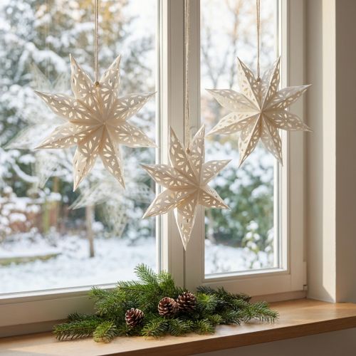 Csillagos Hópelyhes Dekoratív Akasztók Fehér Papírból Ø20cm 6 Darabos Szett | Floristik24.hu