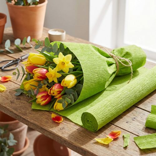 Virágkötő krepp papír fűzöld 50x250cm | Floristik24.hu