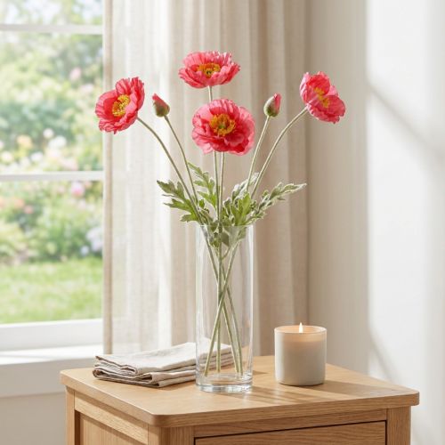 Pipacsok mesterséges rózsaszín művirágok Ø6-7cm L78cm 3db | Floristik24.hu
