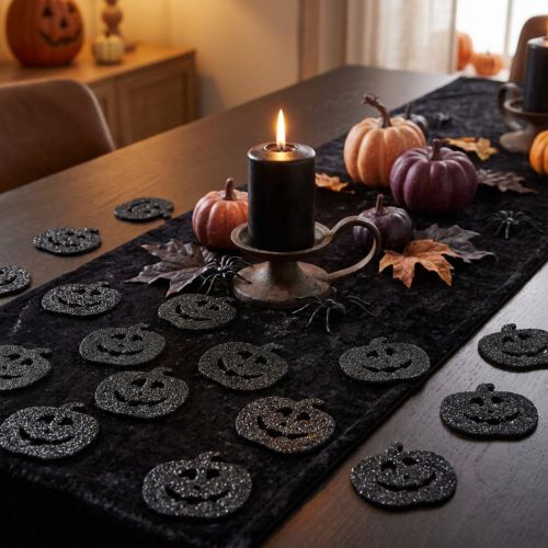 Halloween tök szóró dekorációk, 4cm, fekete, csillámos, 72 darab | Floristik24.hu