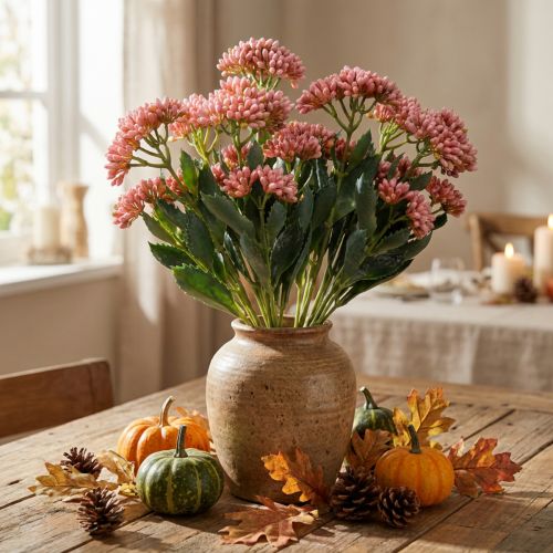 tételeket Mesterséges zsíros tyúk Sedum Stonecrop virágzó rózsaszín 47cm 3db