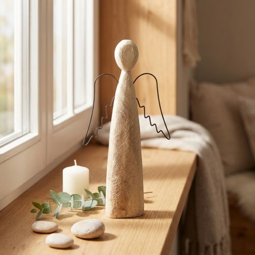 Fa angyalka, természetes őrangyal, modern fafigura, Ma 27,5 cm | Floristik24.hu