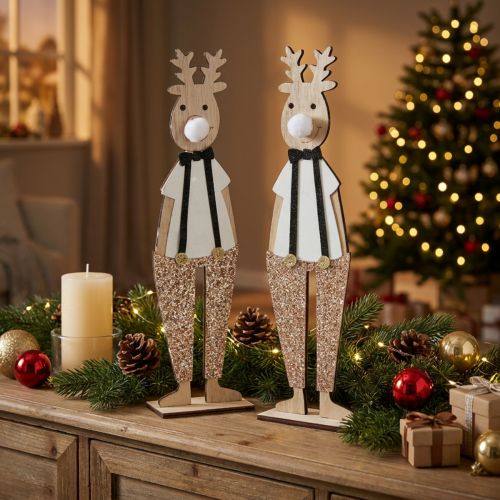 Rénszarvas fa dekorációs figura Karácsonyi kirakásra 12×6,5cm H45cm 2db | Floristik24.hu