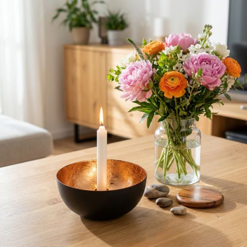 Fekete és bronz gyertyatartó, kúpos gyertyatartó, Ø13cm M6cm | Floristik24.hu