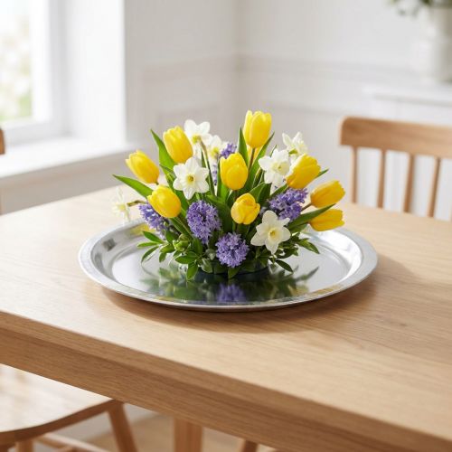 Dekoratív lemez fém ezüst fényes Ø34cm H3cm | Floristik24.hu