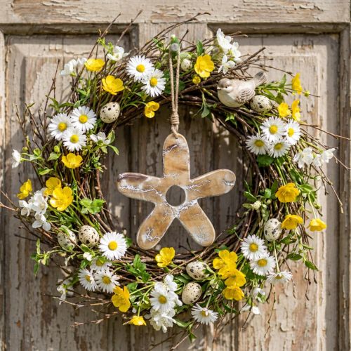 Akasztható virág, mintás fa díszítés, tavaszi dekoráció natúr, fehér H19,5cm | Floristik24.hu