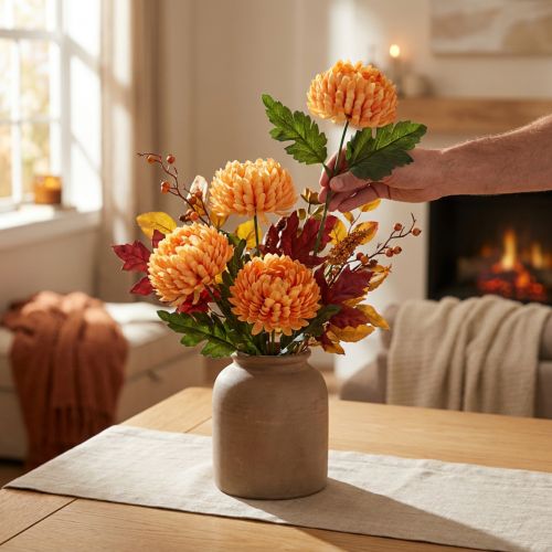 Művirág Krizantém Narancssárga Ø7cm 18cm 4db | Floristik24.hu