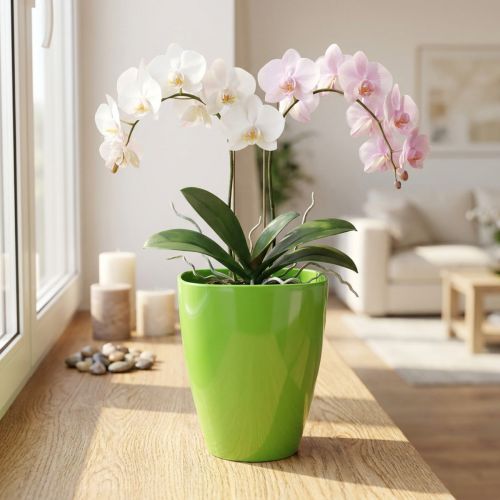 Orchidea cserép fényes Ø12,5cm lime 1 db | Floristik24.hu