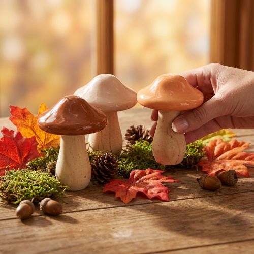 Dekoratív fa gombák, barna, bézs, narancssárga, Ø7,5cm, M10cm, 3 darab | Floristik24.hu