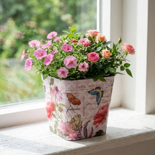 Virágmintás virágtartó Ø13×M11,5 cm műanyag virágcserép | Floristik24.hu