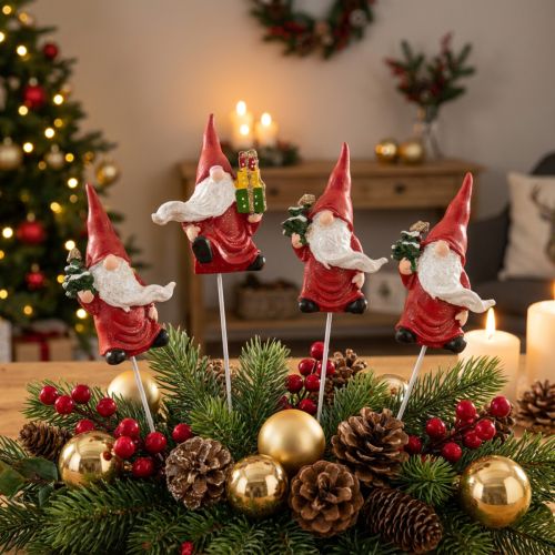 Karácsonyi gnóm díszdugó gnóm Mikulás 7cm 4 db | Floristik24.hu