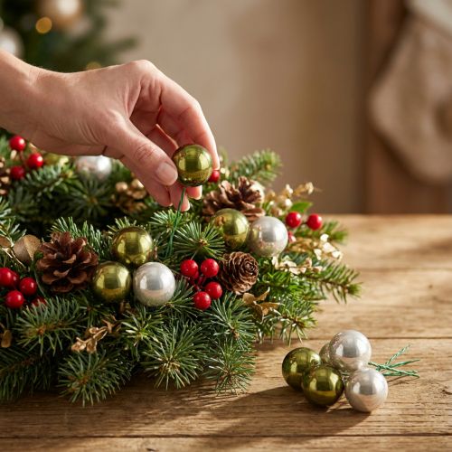 Karácsonyi gömbdísz üveg tükör bogyók olíva ezüst Ø40mm 32 db | Floristik24.hu