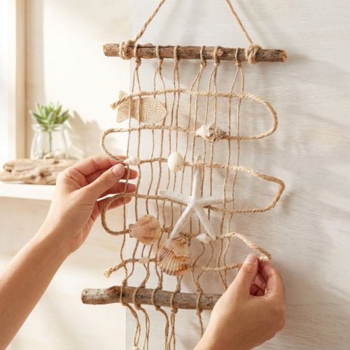 Juta halászháló kagylókkal, tengerészeti fali dekoráció 25×55cm | Floristik24.hu